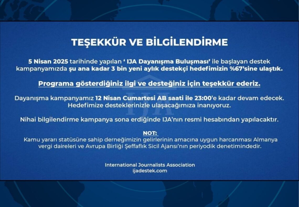 International Journalists Association’dan Teşekkür ve Bilgilendirme.