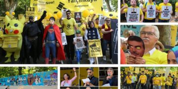 Strazburg’da herkes için adalet istediler: Tutuklu gazeteciler Hidayet Karaca, Mehmet Baransu ve Alaattin Kaya da unutulmadı.
